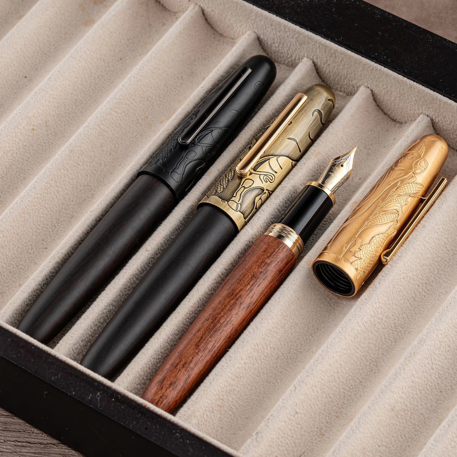 Jinhao wooden fountain pen ef/f/m nib 9056a bull embossed handmade metal writing office gift