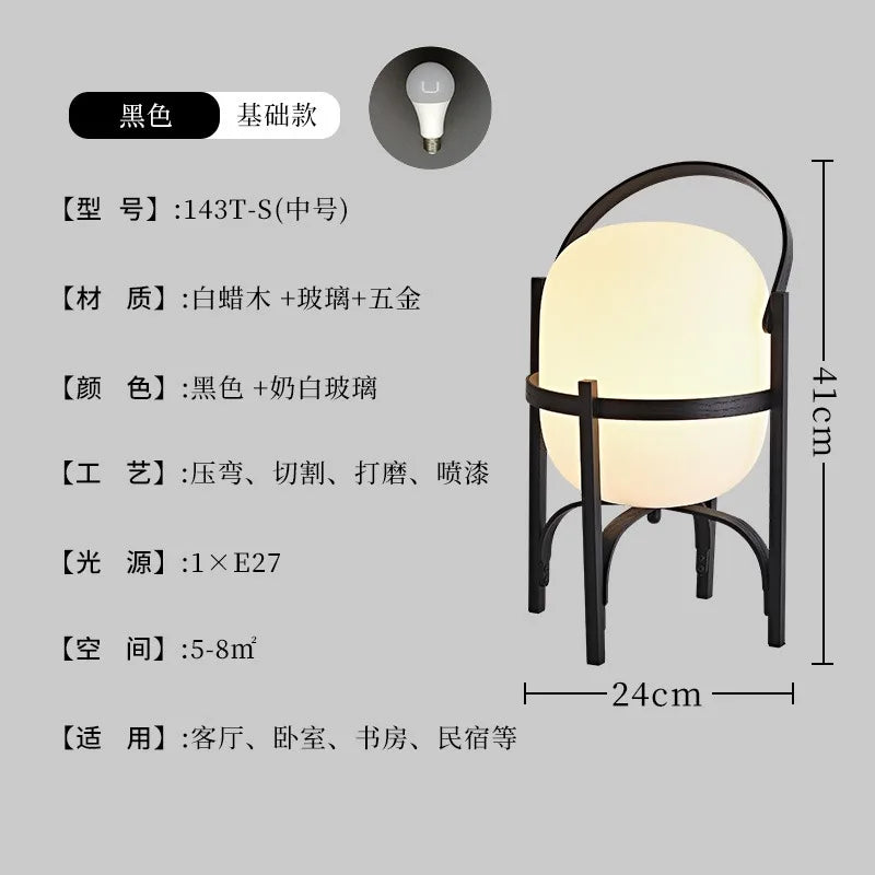 Japanese design solid wood glass desk light led e27 vintage table lamp home decor living room bedroom bedside kitchen