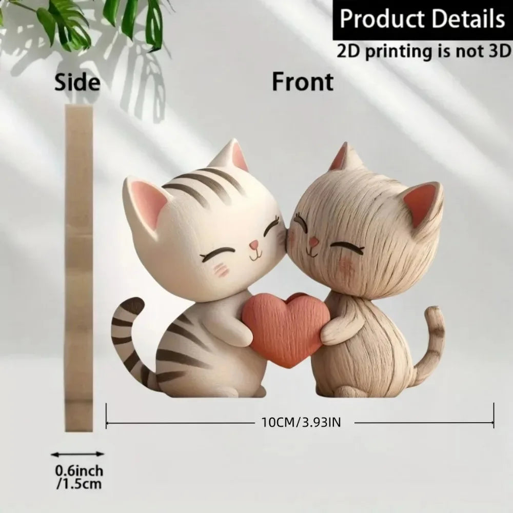 Wooden kitten dog couple sculpture 2d flat cat rabbit gift light dark wood grain desktop entrance home decor decorative