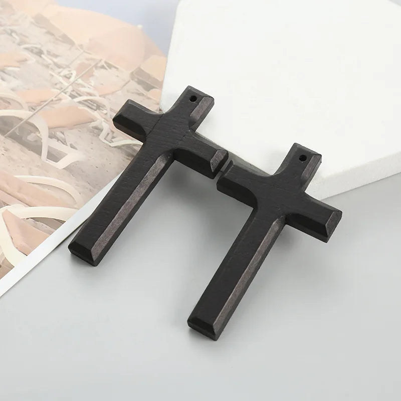 A pair 85mm cross pendant men women jewelry with rope classic wood necklace for lady blessing choker accessories - 2pcs