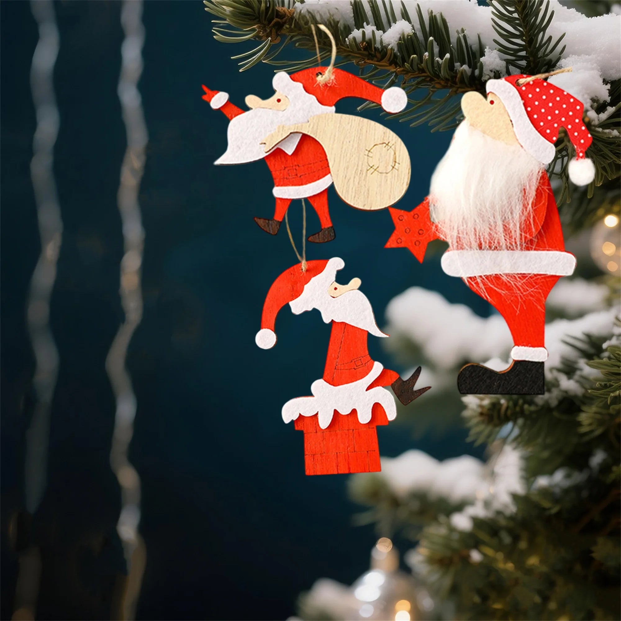 3pcs christmas santa ornaments wooden tree hanging decorations for home holiday party - red / 9cm 15cm / united states