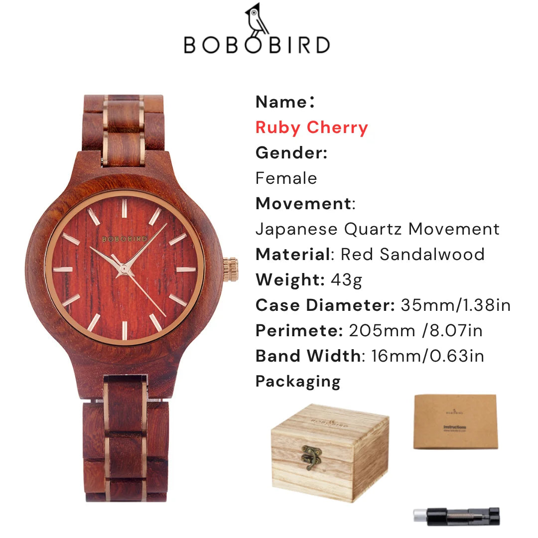 Bobo bird women’s wooden watch zebrawood walnut red sandalwood minimalist design handmade gift with box dropshipping