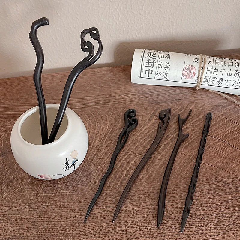 Vintage wooden hair clip black easy to twist hairpin ethnic clothing hanfu accessories girl