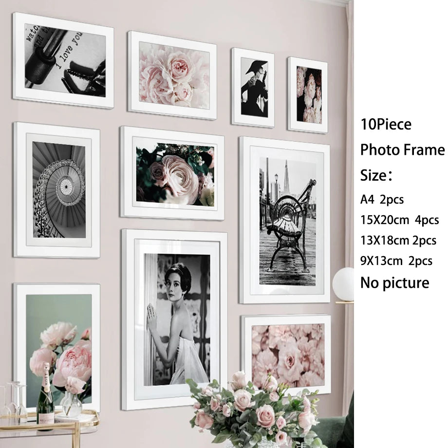 10 piece wood family photo frame wall gallery kit picture for with plexiglass classic wooden hanging - white
