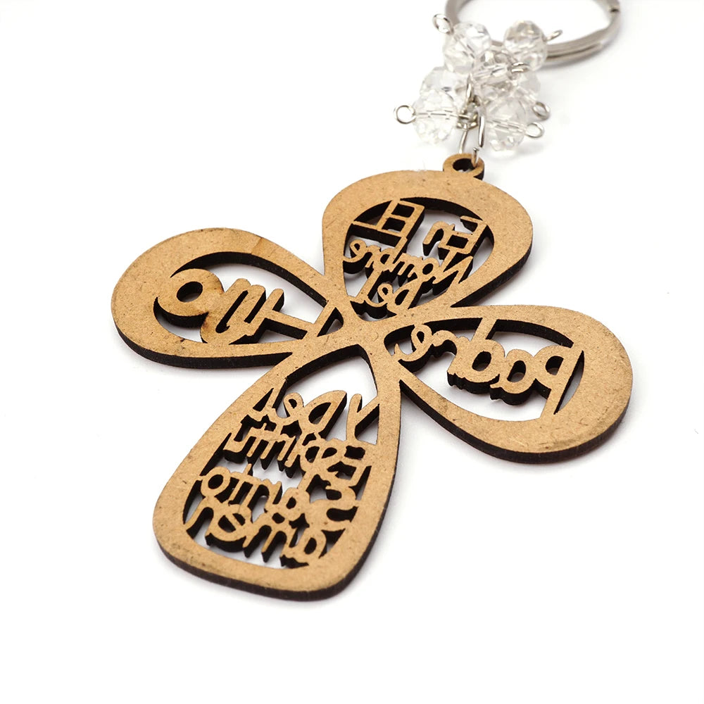 12 pcs baptism wood cross keychain recuerdos de bautizo first communion christening favor with organza bags - united