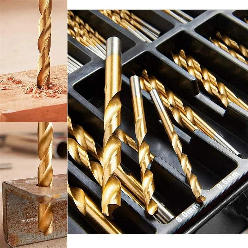 230pcs titanium coated twist drill bit set with case 135°tip metric bits size from 1.0-10mm for woodworking plastic hole