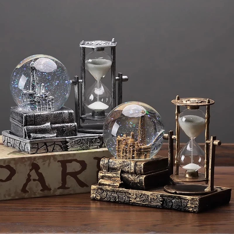 Creative retro tower flowing sand glass crystal ball desktop ornament collectible birthday gift for friends - decorative