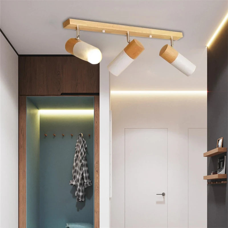 Wood ceiling light rotatable decorate spotlight indoor lighting for living room study foyer entryance cloakroom bedroom