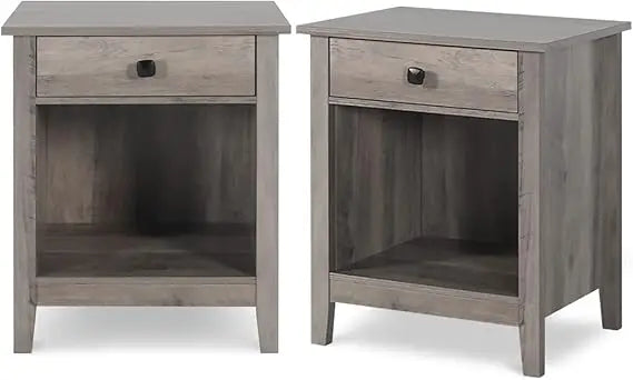 Nightstands - set of 2 wooden night stands bedside tables with drawers farmhouse style bedroom furniture (grey wood