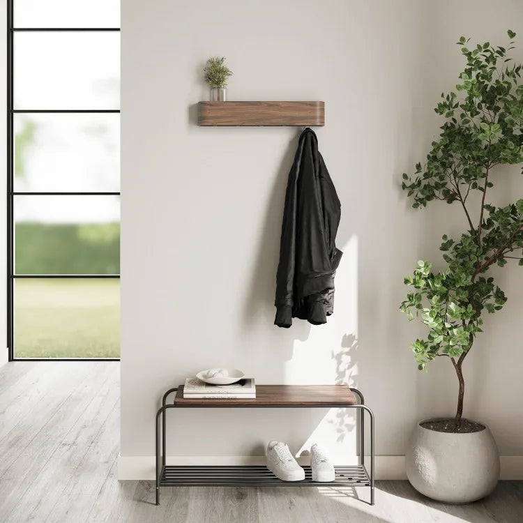 Wall-mounted coat rack ’toke’ - modern design with hidden wall hooks - solid wood veneer panel hanger - walnut - united