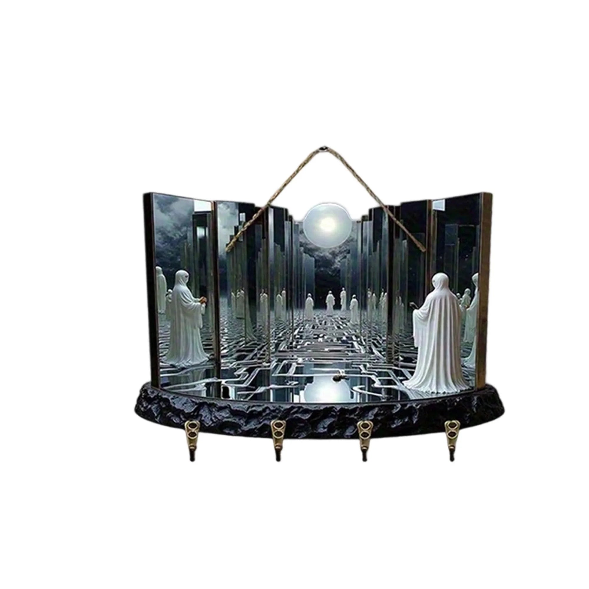 Spooky halloween ghost key rack for wall wooden 2d flat haunted house hooks hanging art entryway living room home