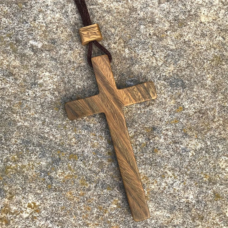 77mm solid sandalwood cross pendant necklace for men jewelry top quality wood lady blessing choker accessories - green