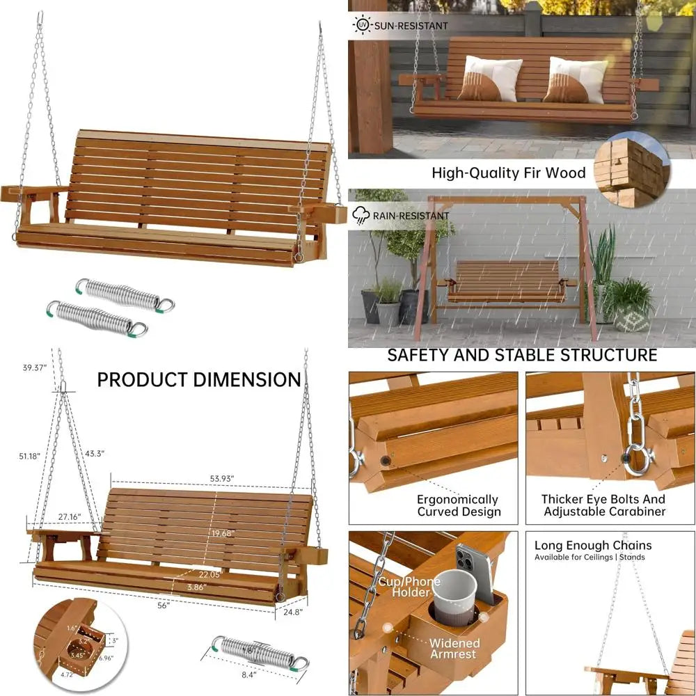 Durable 3-person outdoor porch swing with deep 22’’ seat 880 lbs capacity bench chair