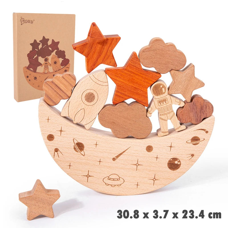 Wooden montessori toys stars moon balance blocks board games 3d celestial star cognition educational stacking - nb390c1