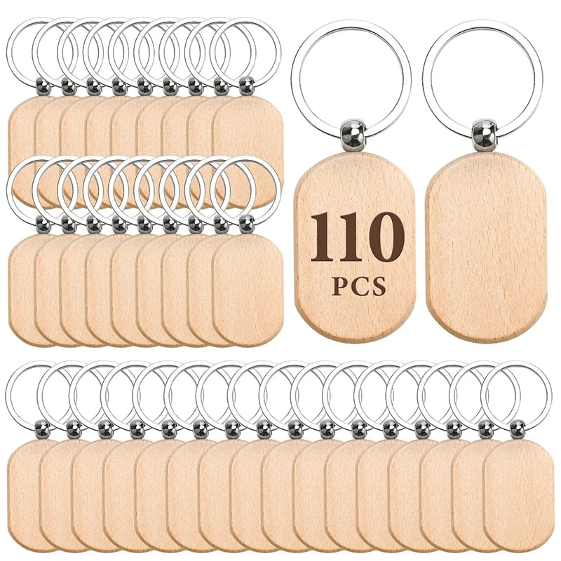 110pcs wood keychain blanks key chain unfinished