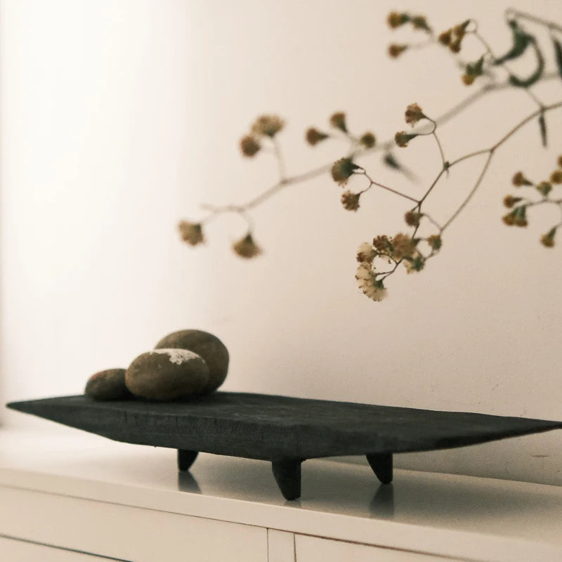 Living room black high-end coffee table ornament solid wood decoration pendulum candle holder home blogger