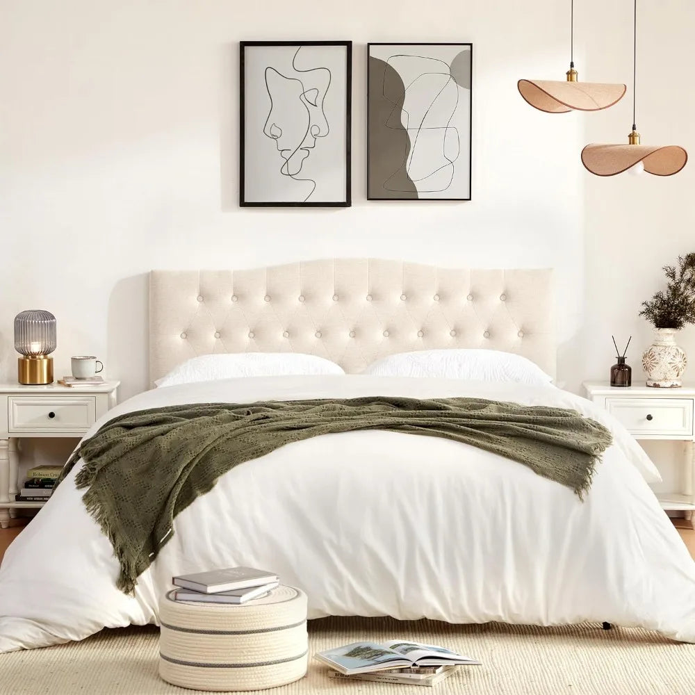 Tufted upholstered headboard queen size sturdy and durable solid wood bed headboard fabric adjustable height from 37