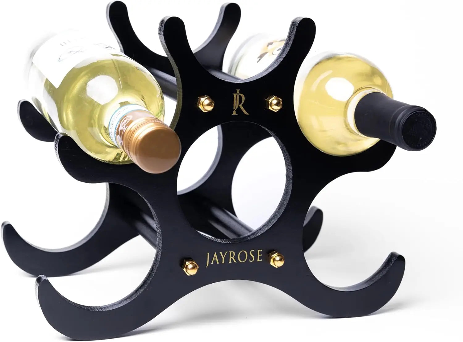 Wooden wine rack holds 6 bottles - compact and movable holder - easy to assemble space saving storage design - black