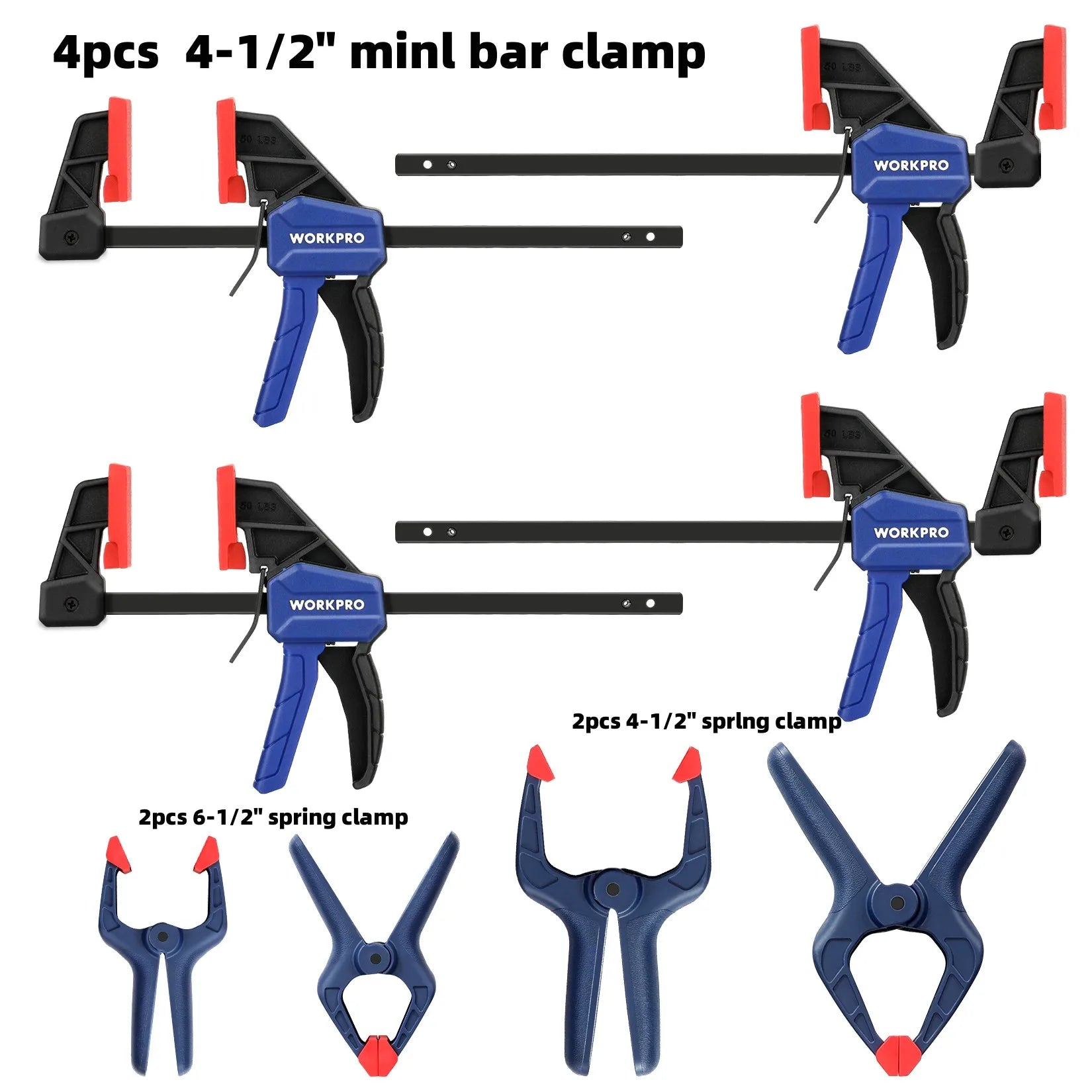Workpro bar clamps for woodworking one-handed clamp/spreader 6-inch and 12-inch wood set light-duty qui - 8pcs / united