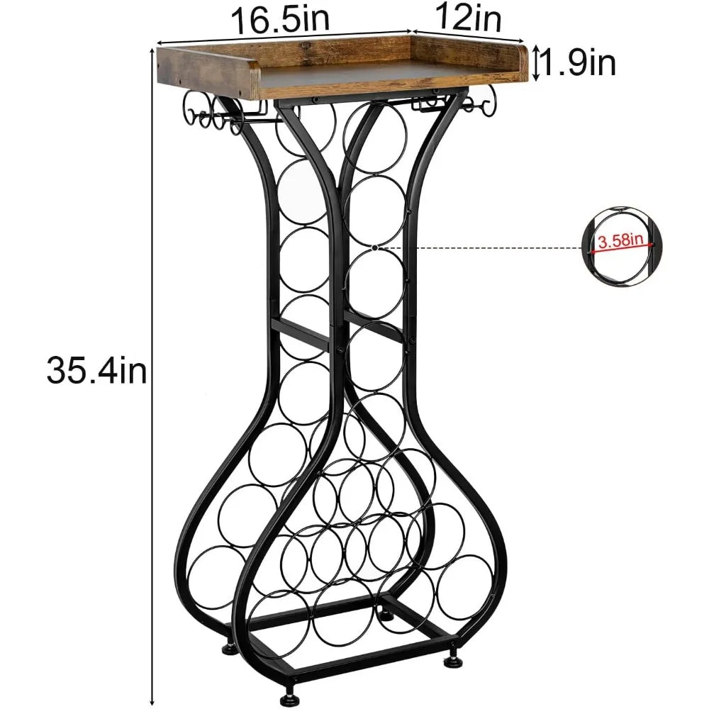 X-cosrack wine rack freestanding floor mini bar table holder stand liquor cabinet with glass wood tabletop 14 bottl
