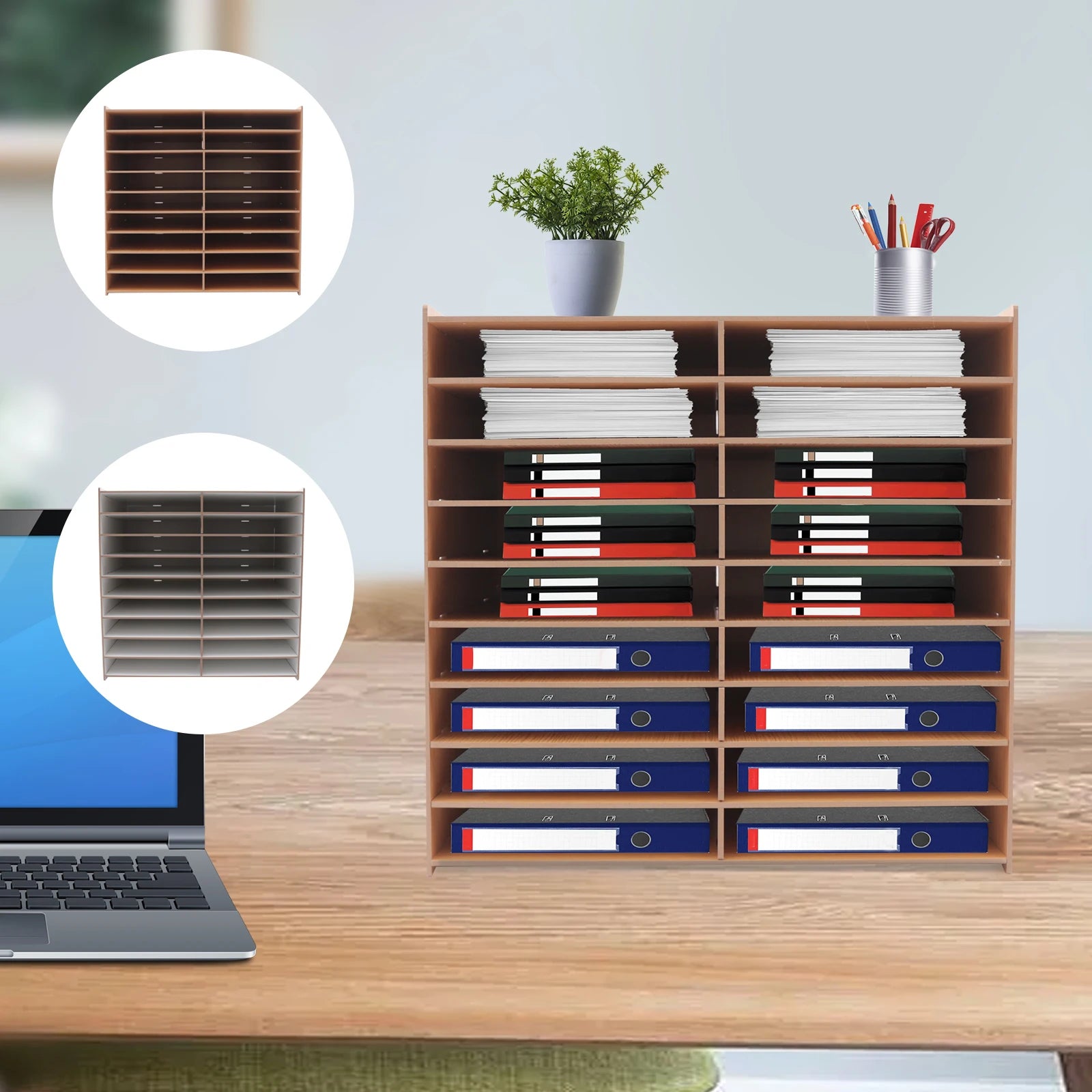 White wood office file literature organizer on desk floor large classroom mailbox center keeper for document storage