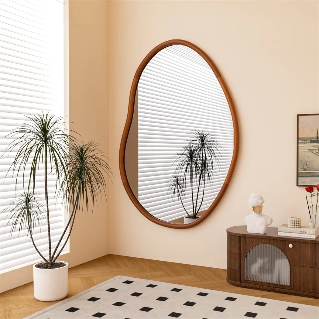 Luvodi mid century asymmetrica large wall mirror with irregular wood frame dressing