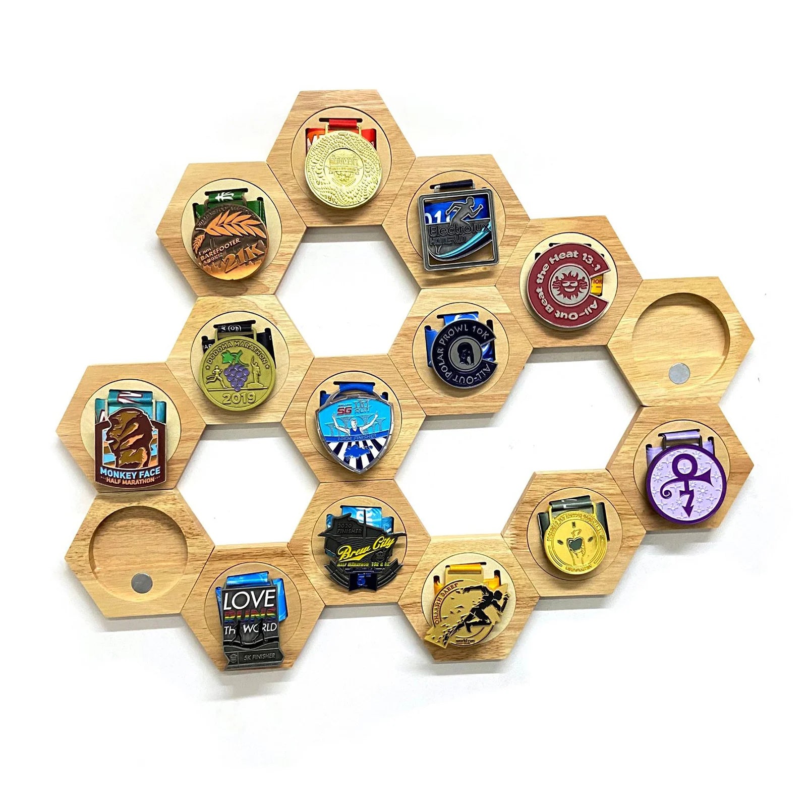 1-10pcs wooden medal display racks hexagonal honeycomb combination holder honor commemorative home wall decoration