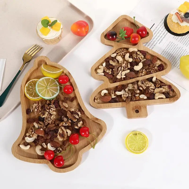 Wooden christmas tableware tray innovative appetizer plates serving platters reuable tree