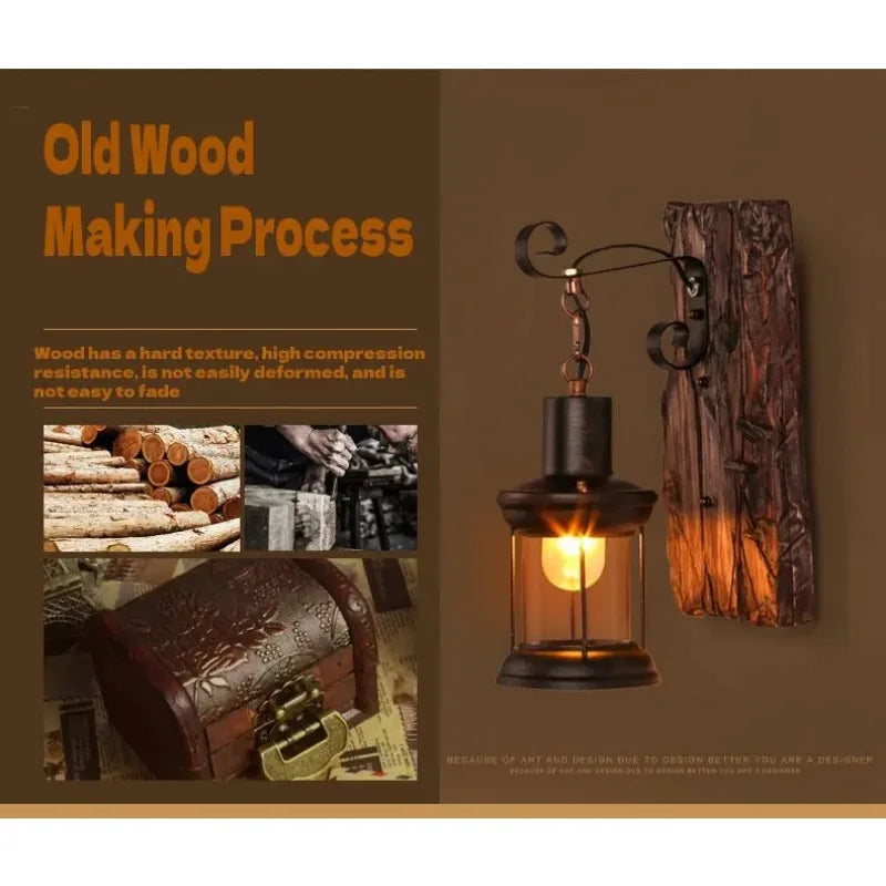 Antique new style industrial wood wall sconce light rustic lamp decorate iron metal art for bar loft corridor