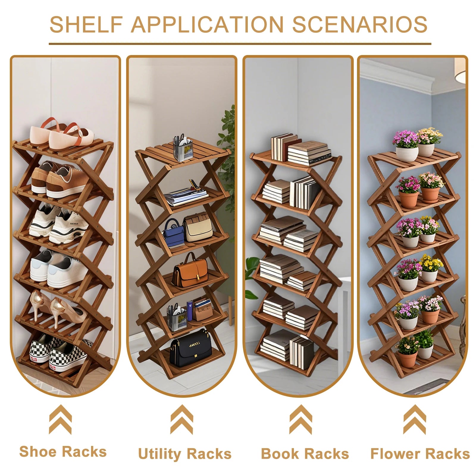 Bamboo folding shoe rack space saving wooden shoes organizer entryway corner shelf stable construction large capacity