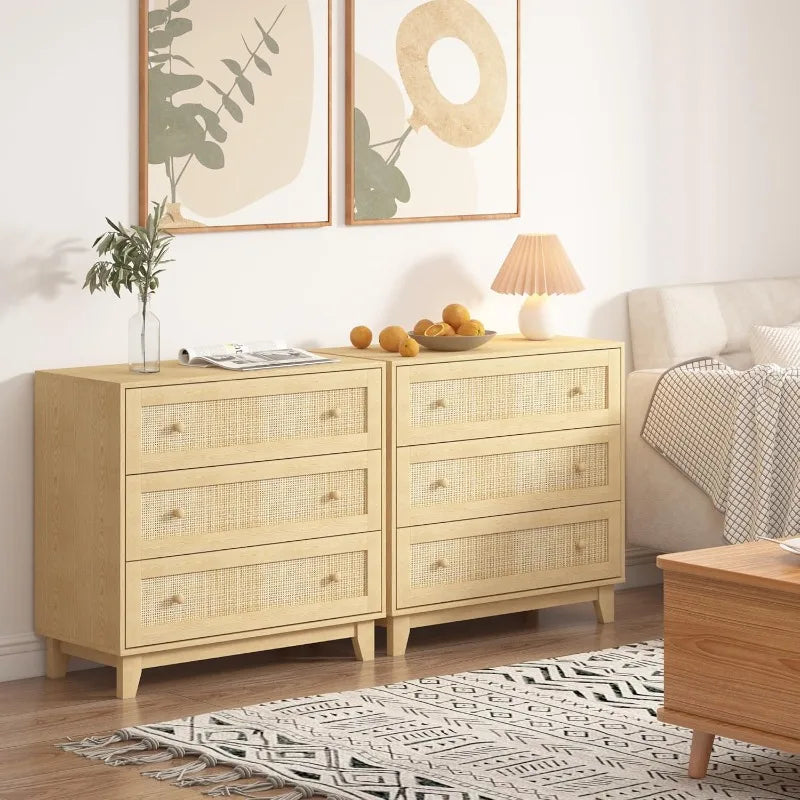Dresser for bedroom boho small natural rattan closet dressers chest of drawers modern wood clothes storage organizer