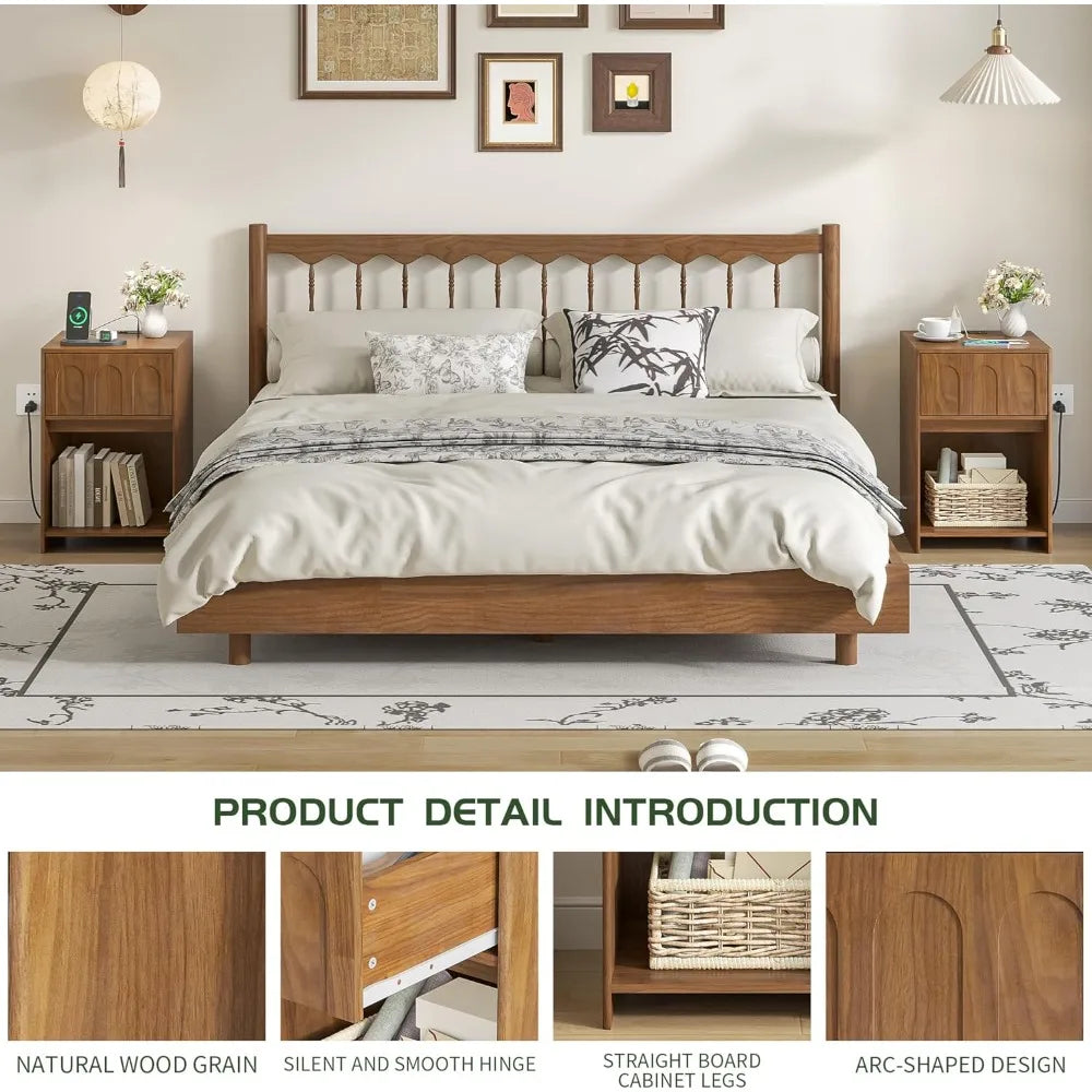 Nightstands set of 2 15.74’’ wide night stand with drawer and open storage mid-century modern wooden bed side table