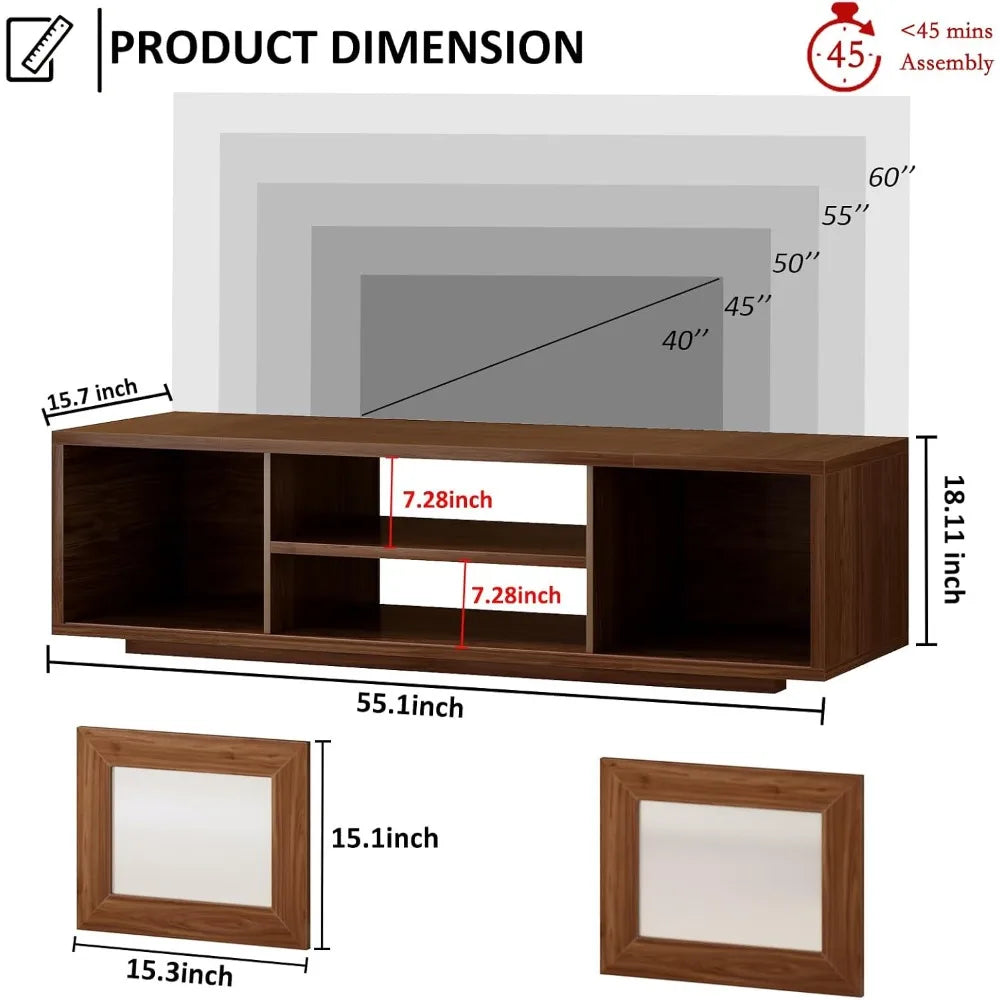 55 inch walnut tv stand for 60 tvs entertainment center with storage and sliding doors farmhouse wood - united states