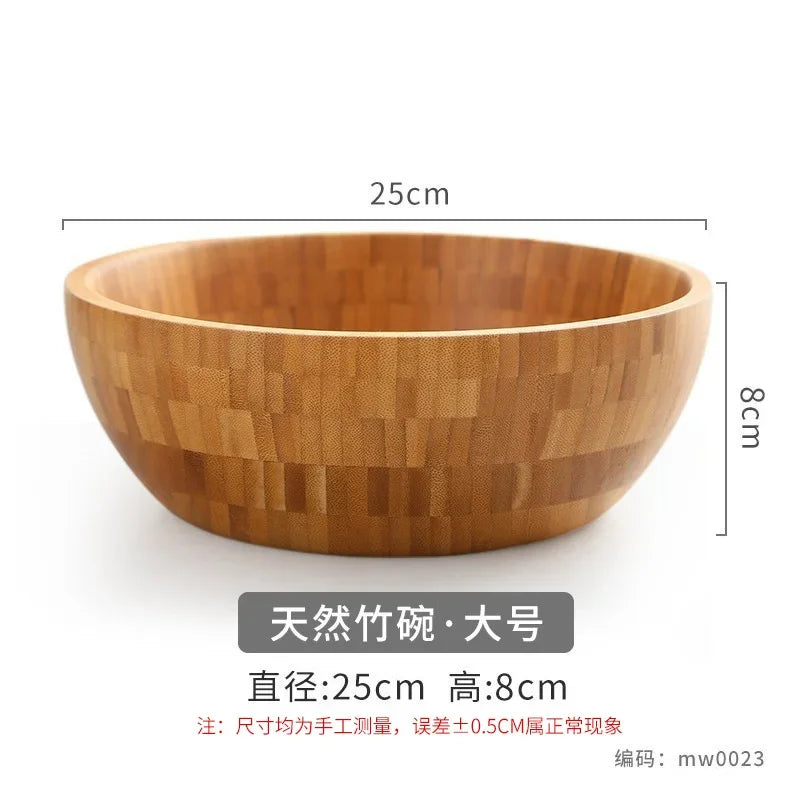 Natural bamboo bowl handmade household large ramen salad kneading basin wooden tableware - d