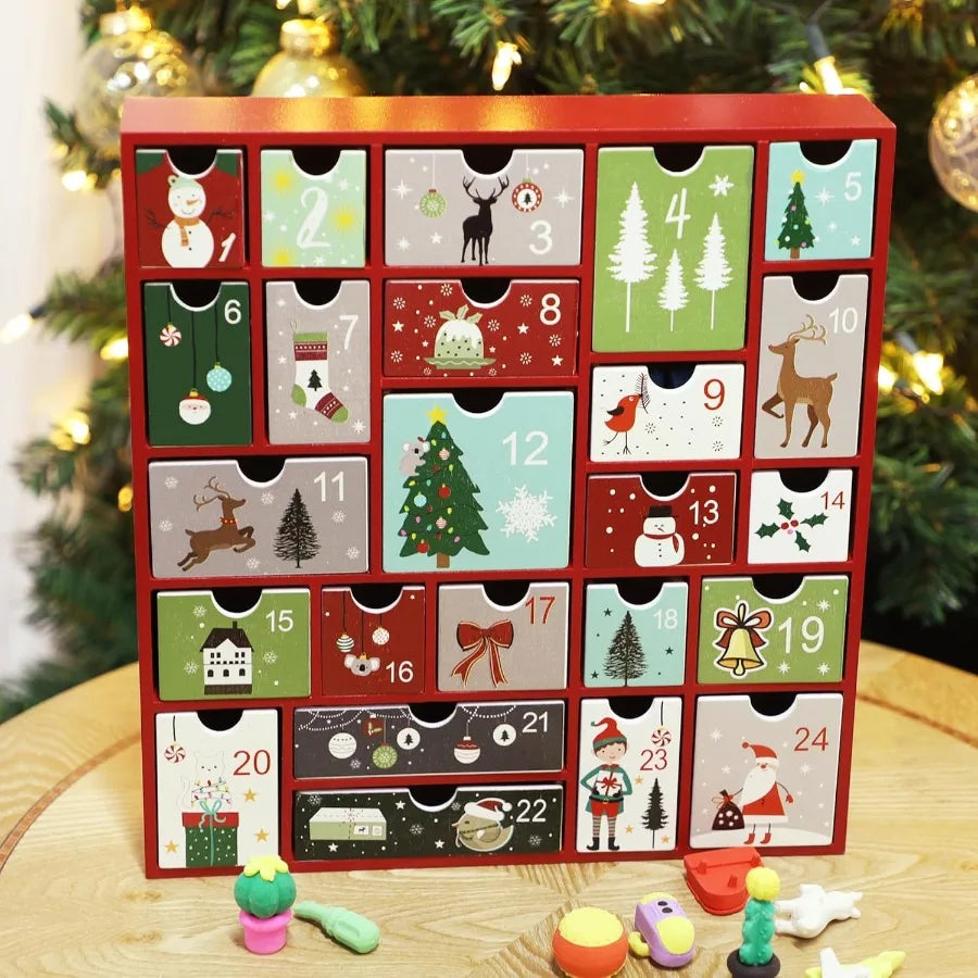 Wooden christmas advent calendar with 24 drawers countdown to refillable for holiday decor fes - united states