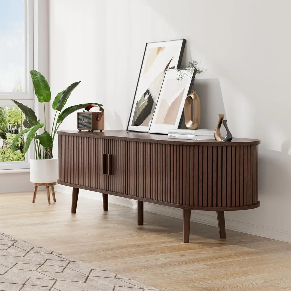 Mid century 55’’ tv stand for 32-60’’ tvs: wooden entertainment center in farmhouse modern style - walnut / united