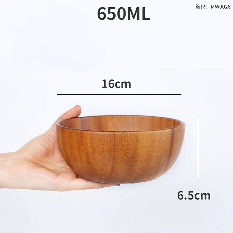 Household solid wood bowl japanese acacia salad mixing wooden basin kneading tableware ramen - mw0026