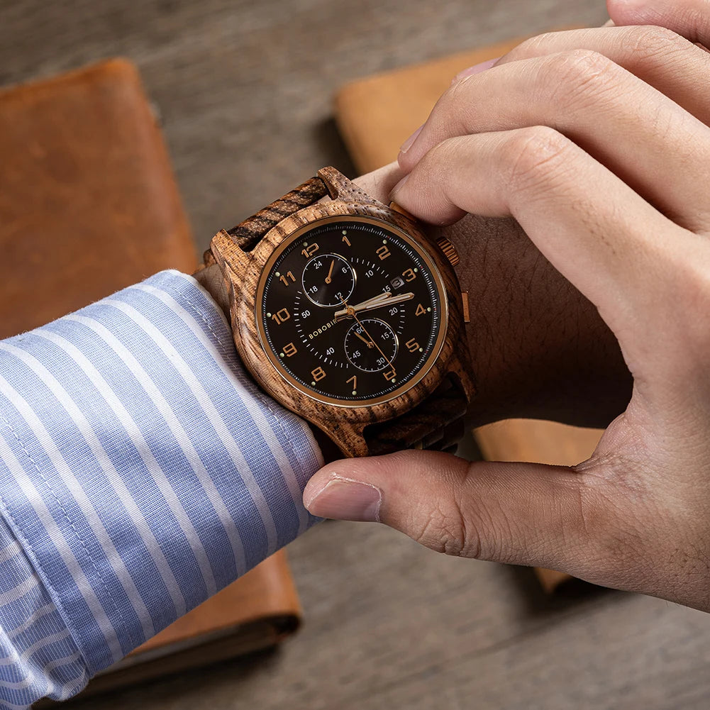 Wooden watch for men bobo bird chronograph wristwatch with luminous hands wood watches anniversary gift him