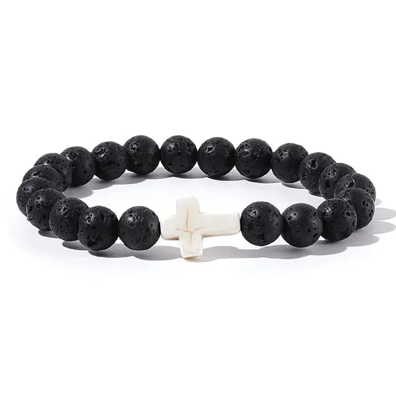 Prayer men natural stone wood beads rosary hematite cross bracelets onyx meditation bracelet women yoga jewelry homme