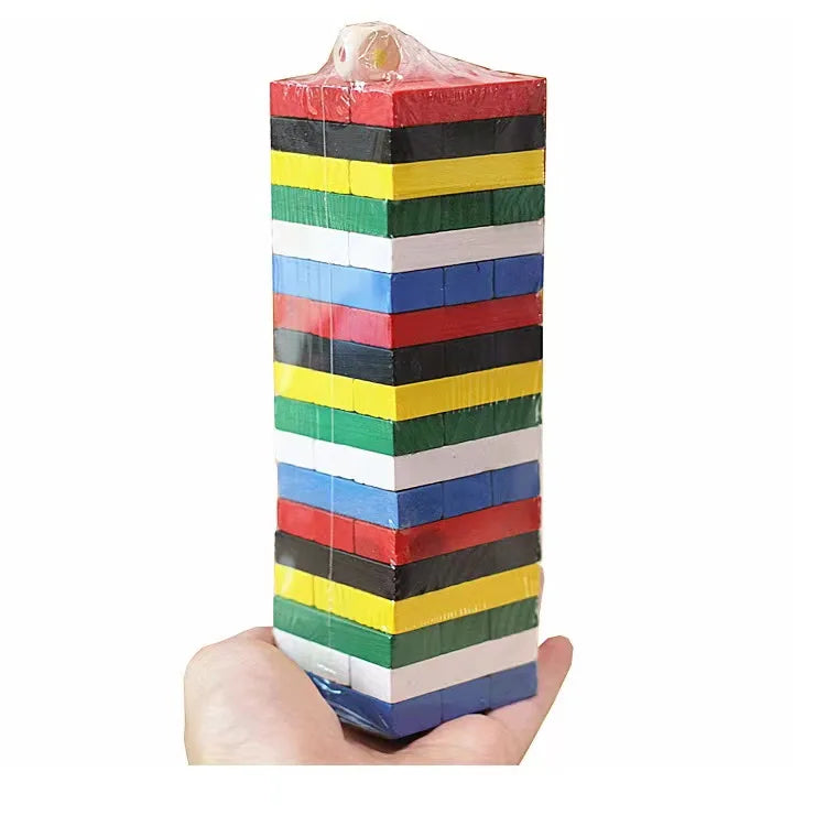 54pcs/set wooden tower building blocks toy rainbow domino stacker board game folds high montessori educational children