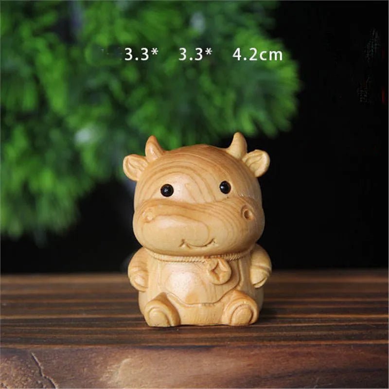 12 zodiac wood carving set - rat cow tiger rabbit dragon snake horse sheep monkey chicken dog pig animal figurines