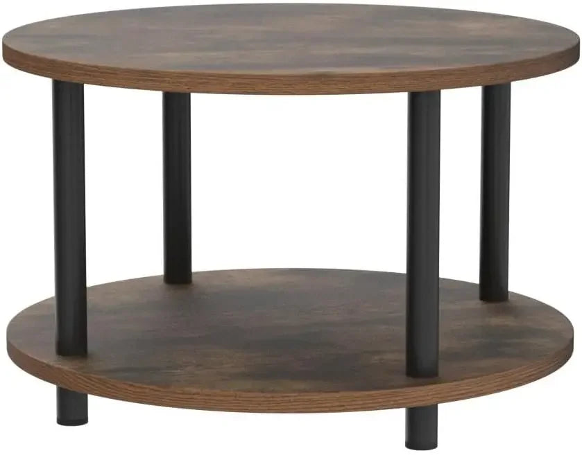 Small round coffee table for space 23.5’’ 2-tier rustic brown wooden with open storage living - united states