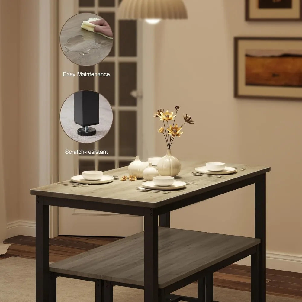 Dining table set for 4 kitchen room with 2 benches 3-piece chairs breakfast nook,