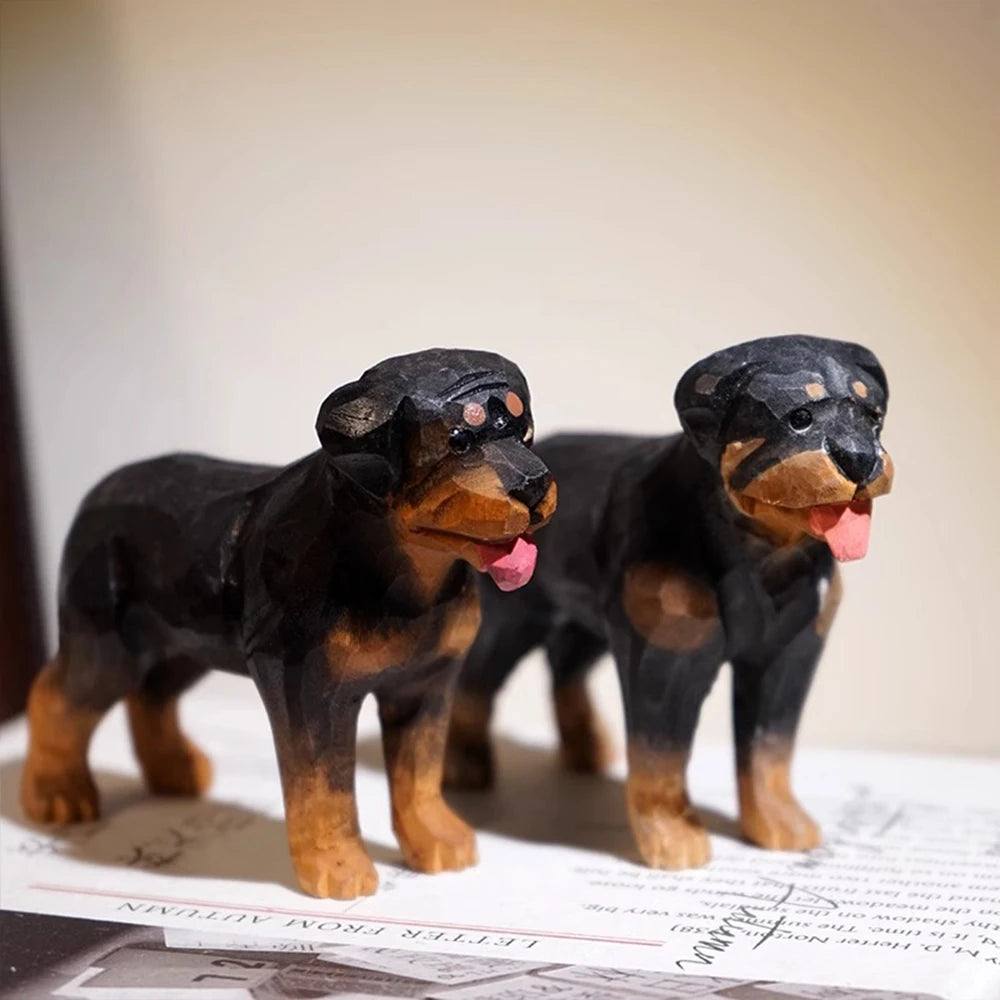 Handcrafted wood carving dog statue rottweiler figurines dog sculpture for room christmas gift handsome realistic