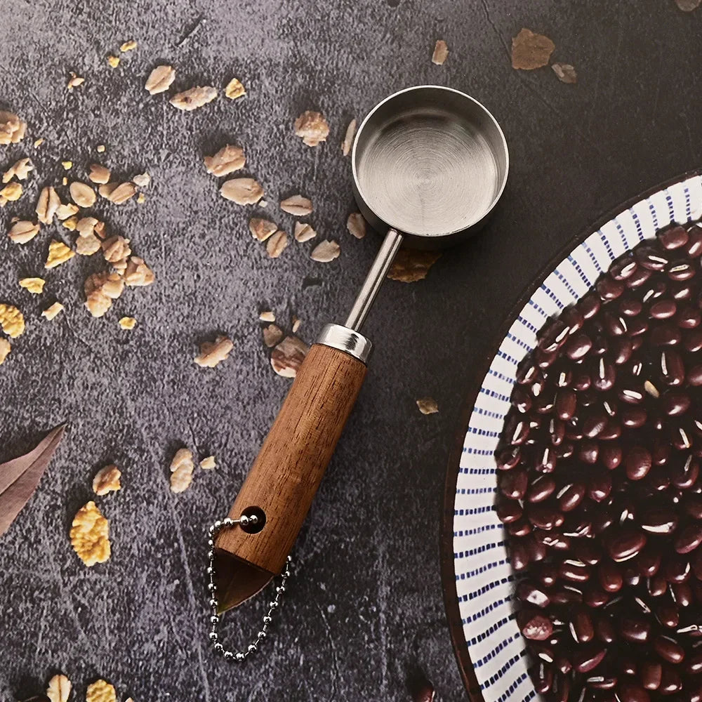 8pcs stainless steel measuring spoons set wooden handle with scale for baking cooking kitchen tools