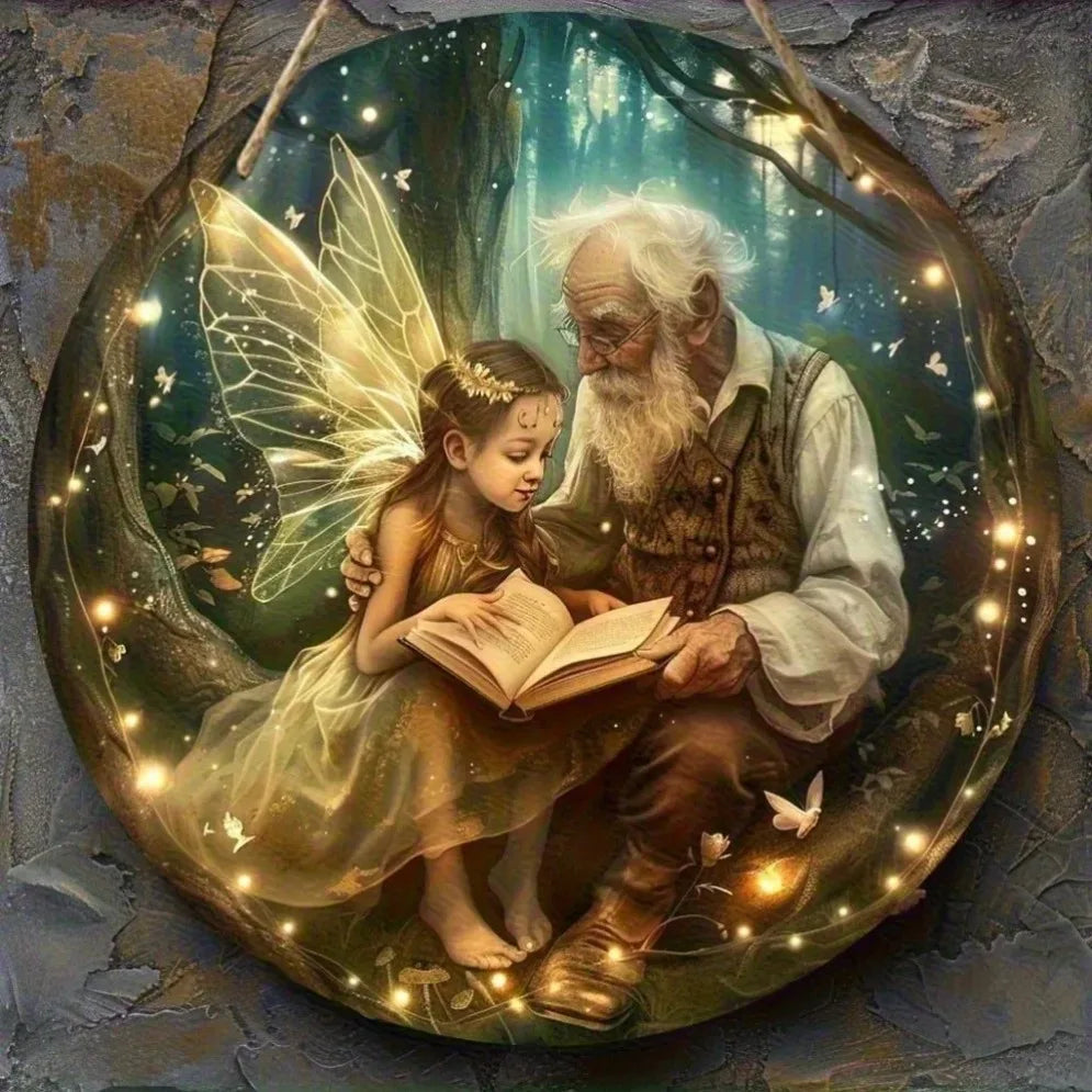 ’retro enchanted elf wooden sign – round iron decor candlelit forest scene | vintage wall art for home barn’ - united