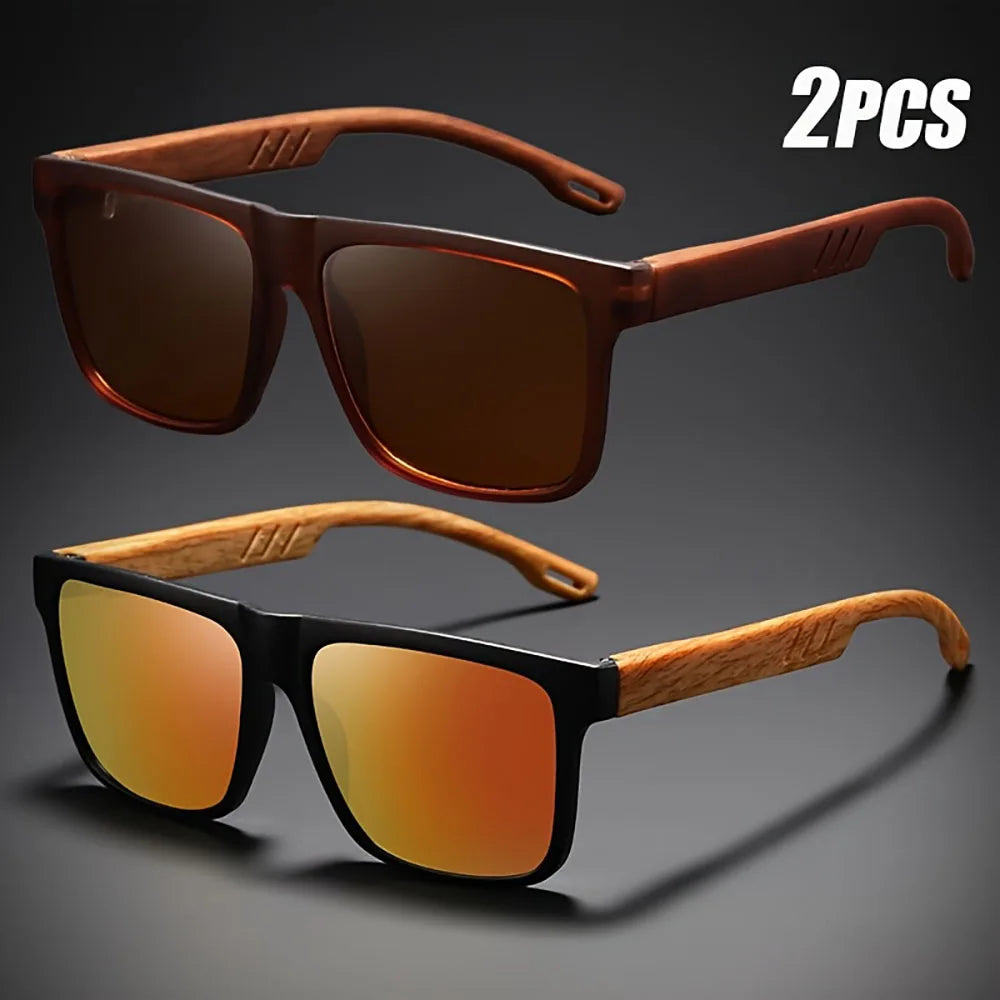 1/2pcs new square casual sunglasses wood grain spring hinges uv400 protection unisex outdoor daily eyewear - germany