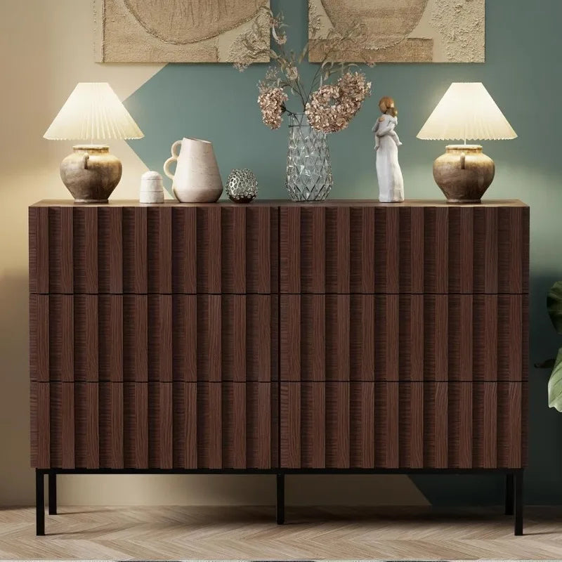 Fluted dresser for bedroom with 6 drawers 47’’ wide large chest of metal stand mid-century wooden tv s - united states