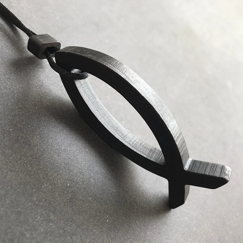 High grade ebony wood necklace for men jewelry personality jesus fish pendant necklaces women party accessories fashion