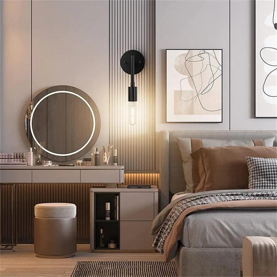 Nordic wood wall lights bedroom bedside lamp black creative modern e27 lamps suspension led home lighting sconce room